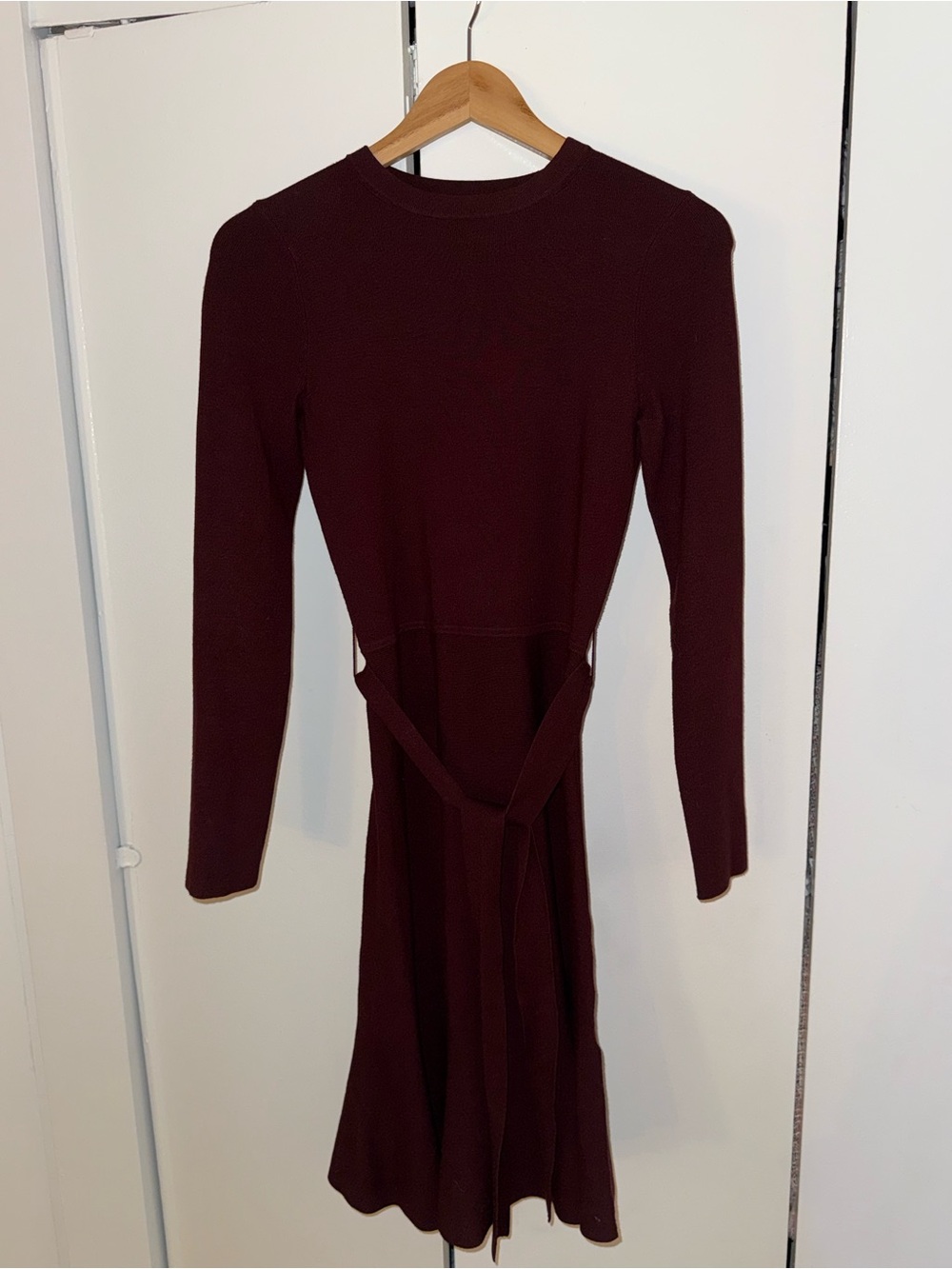 Massimo Dutti Long Sleeve Burgundy Knit Dress